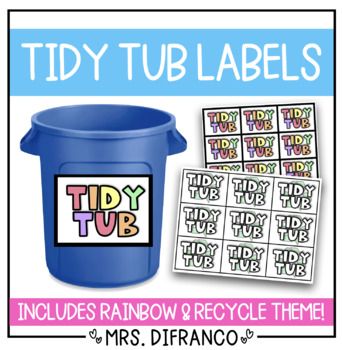 tidy tub labels with the words tidy tub on it and an image of a blue trash can