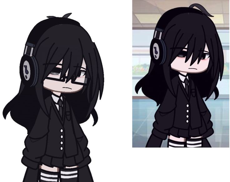 an anime character with headphones and black hair