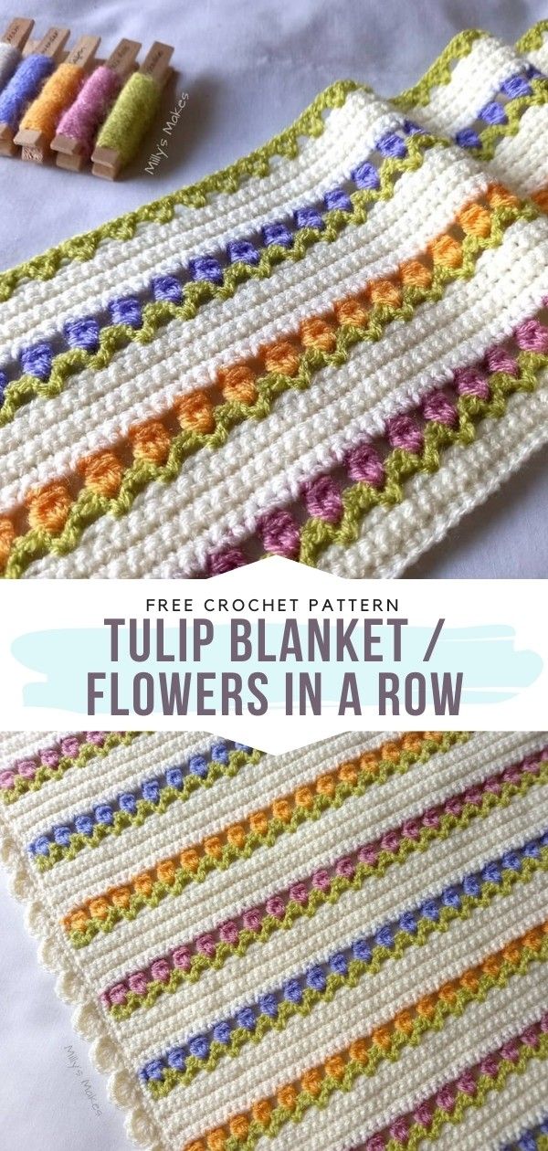 a crochet blanket is shown with the text tulip blanket / flowers in a row