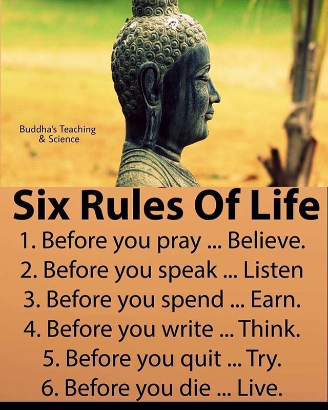 the six rules of life with buddha statue