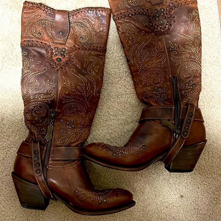 Brand New Vintage Chunky Boots, Vintage Frye Boots, Swaggy Shoes, Patterned Boots, Vintage Cowgirl Boots, Brown Vintage Boots, Style Roots, Mudd Shoes, Digital Wardrobe