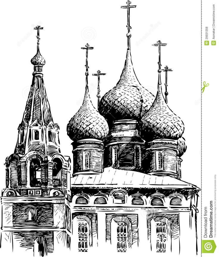 black and white drawing of an old building with domes on top, vintage line drawing or engraving