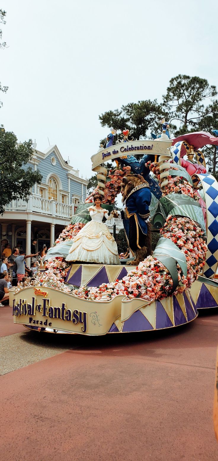 the float is decorated with lots of items