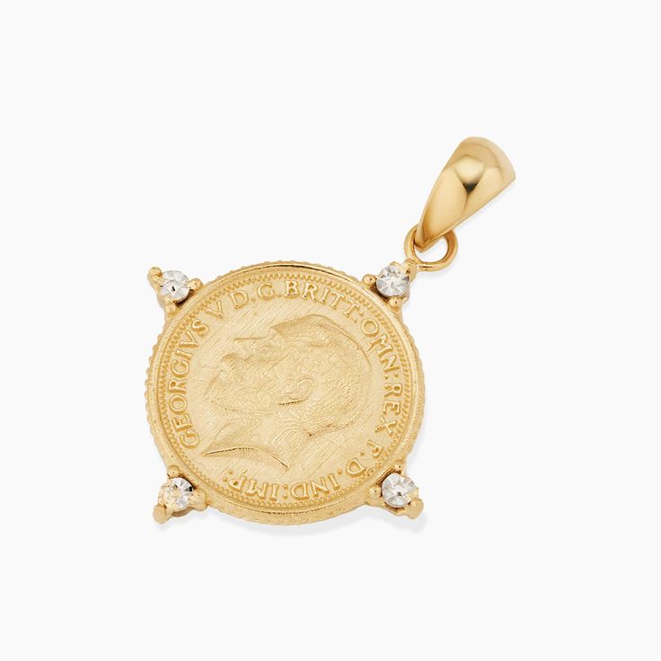 Our Legacy Coin Pendant Charm is the perfect bridge of history and style. Celebrating legacy, it depicts King George V, celebrated for his leadership during a pivotal era. The coin's vintage allure is enhanced by modern design elements, making it a versatile addition to any jewelry collection. Timeless Hallmarked Jewelry For Ceremonial Occasions, Luxury Gold Jewelry With Historical Design, Ceremonial 14k Gold Jewelry With Historical Design, Elegant Ceremonial Coin Jewelry, Heirloom Coin Pendant Collectible Jewelry, Ceremonial Medallion Jewelry With Historical Design, Classic Coin Jewelry For Commemoration, Vintage Yellow Gold Jewelry With Coin Pendant, Elegant Commemoration Coin Pendant Jewelry