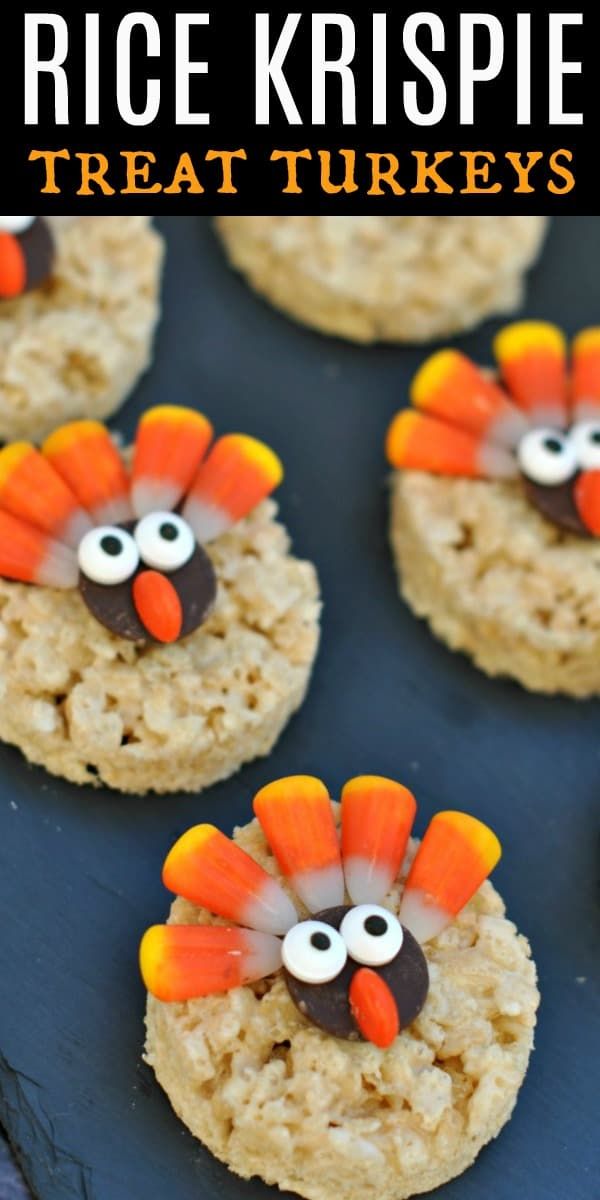 rice krispie treat turkeys on a plate with the words, rice krispies treat turkey