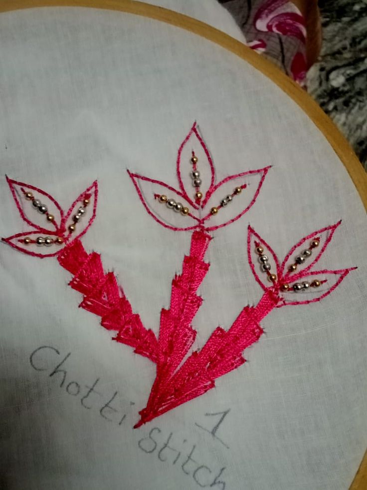 a close up of a embroidery on a piece of cloth