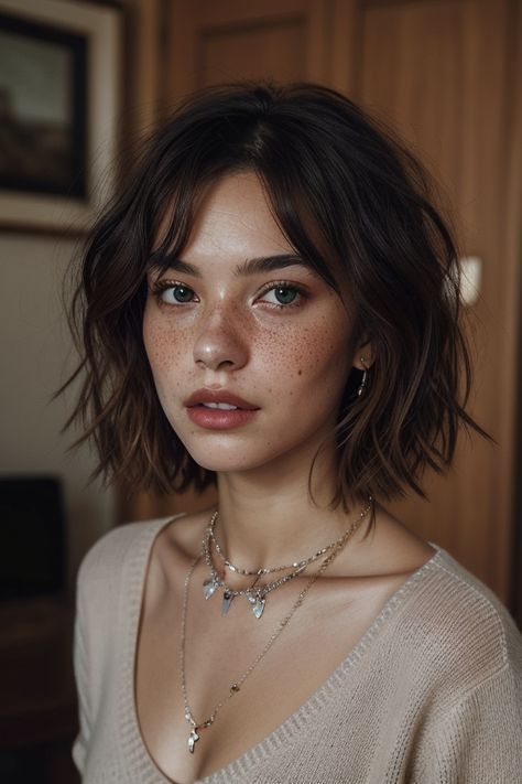 Mid Short Haircut, Haircut 2024 Woman, Short Medium Hairstyle Women, Mid Haircut, Bob With Side Bangs, Hair Inspiration Short, Short Haircuts For Women, Curly Hair With Bangs, Haircuts For Women