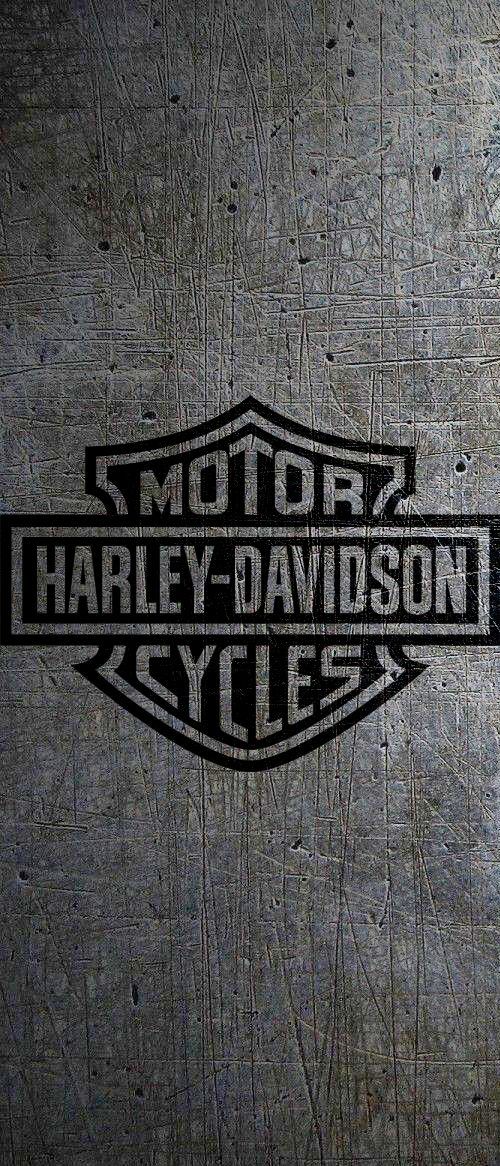 the harley davidson logo is shown on a wooden surface