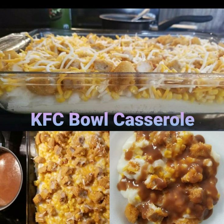 two pictures show different types of casserole and the same type of food in it