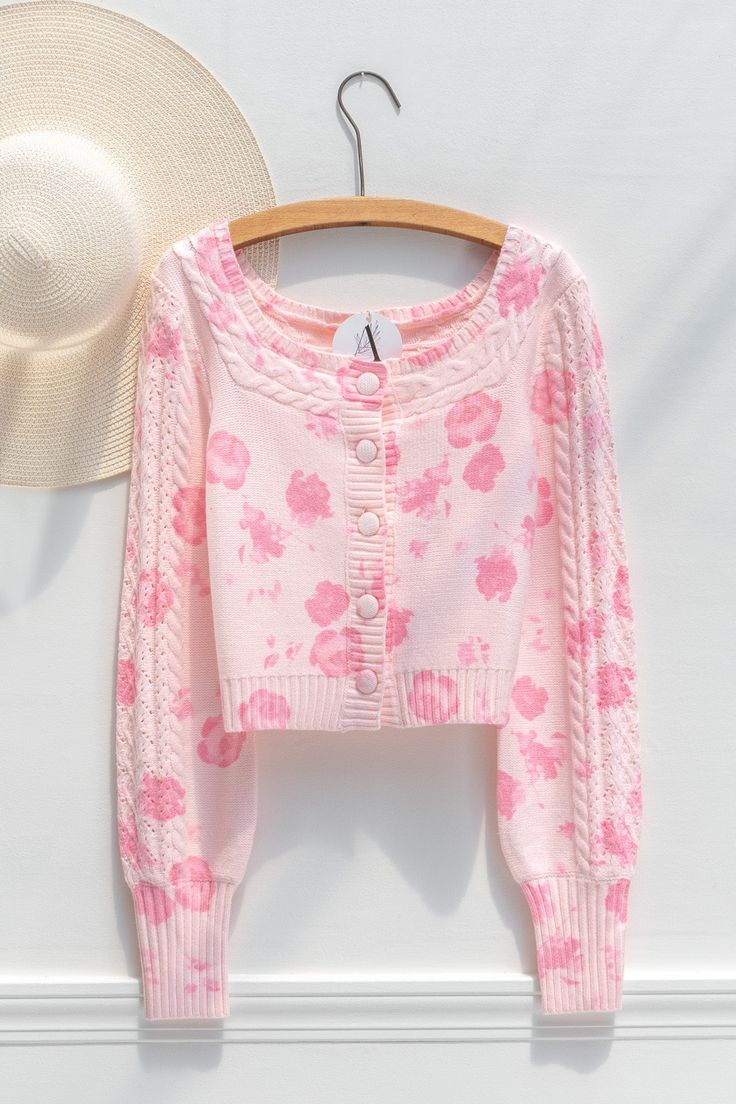 Target Pink Cardigan, Luxury Pink Fitted Cardigan, Luxury Feminine Pink Cardigan, Pink Soft Knit Cardigan, Pink Knit Sweater With Flowers, Pink Small Sweater, Luxury Pink Sweater For Spring, Luxury Pink Cotton Sweater, Cheap Pink Pointelle Knit Sweater