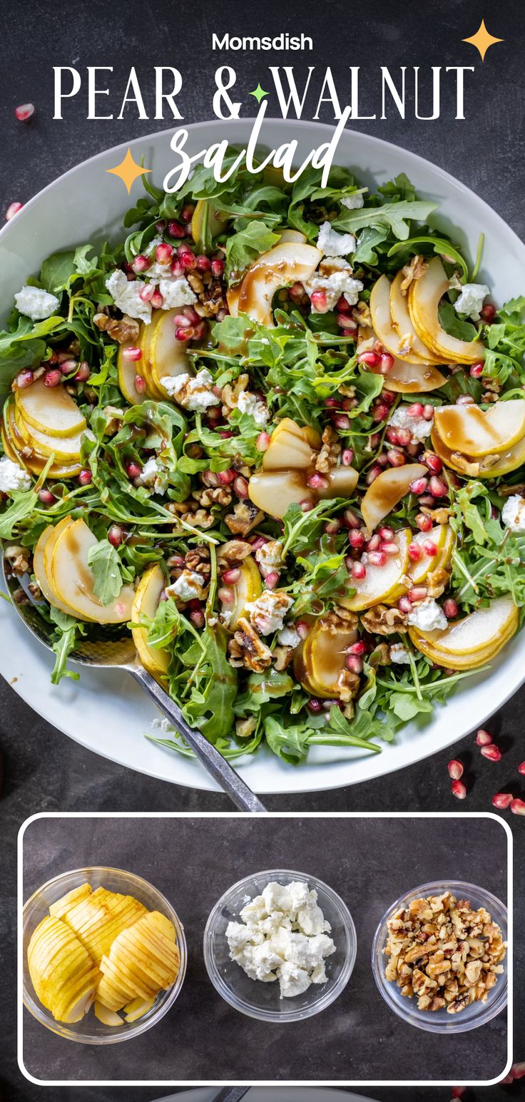 pear and walnut salad with pomegranates, feta cheese and nuts