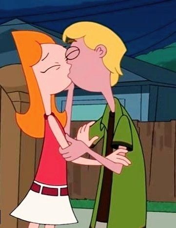 a man and woman kissing each other in the middle of a cartoon character's face