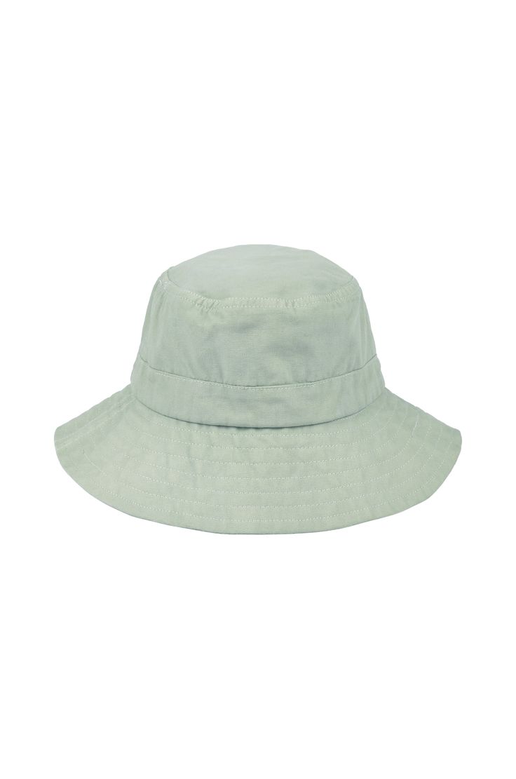 Bronte Bucket Hat - Sage **Organically Plant Dyed** Casual Solid Sun Hat For Travel, Casual Solid Color Sun Hat For Travel, Solid Color Packable Bucket Hat For Travel, Casual Green Sun Hat For Travel, Casual Travel Sun Hat, Everyday Lightweight Sun Hat, Adjustable Washed Hats For Beach, Beach Hat With Adjustable Washed Look, Adjustable Washed Hat For The Beach