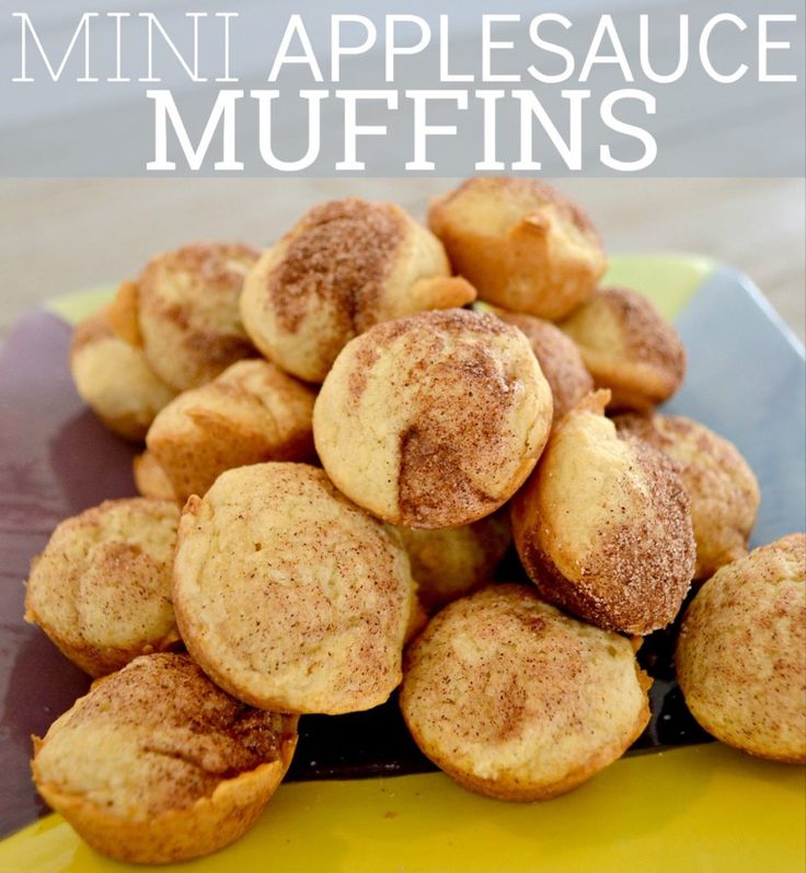 mini applesauce muffins on a yellow plate with the title above it