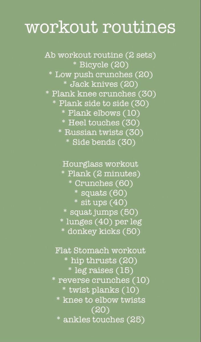 the workout routine is shown in green and white