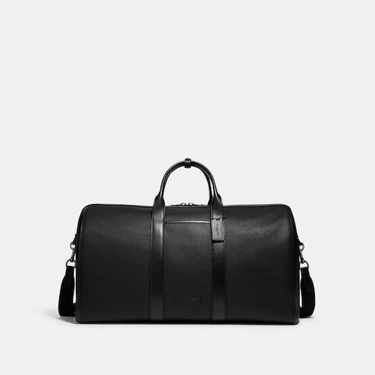 Classic Formal Bags With Leather Trim, Elegant Textured Leather Travel Bag, Elegant Textured Leather Duffle Bag For Business Trips, Designer Formal Travel Bag With Leather Trim, Coach Business Bag With Zipper Closure, Classic Coach Bag With Zipper Closure, Leather Bags With Leather Trim For Business Trips, Black Leather Luggage With Leather Trim, Functional Formal Bags With Leather Trim