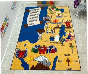 a large rug with the map of north and south america on it in a children's room