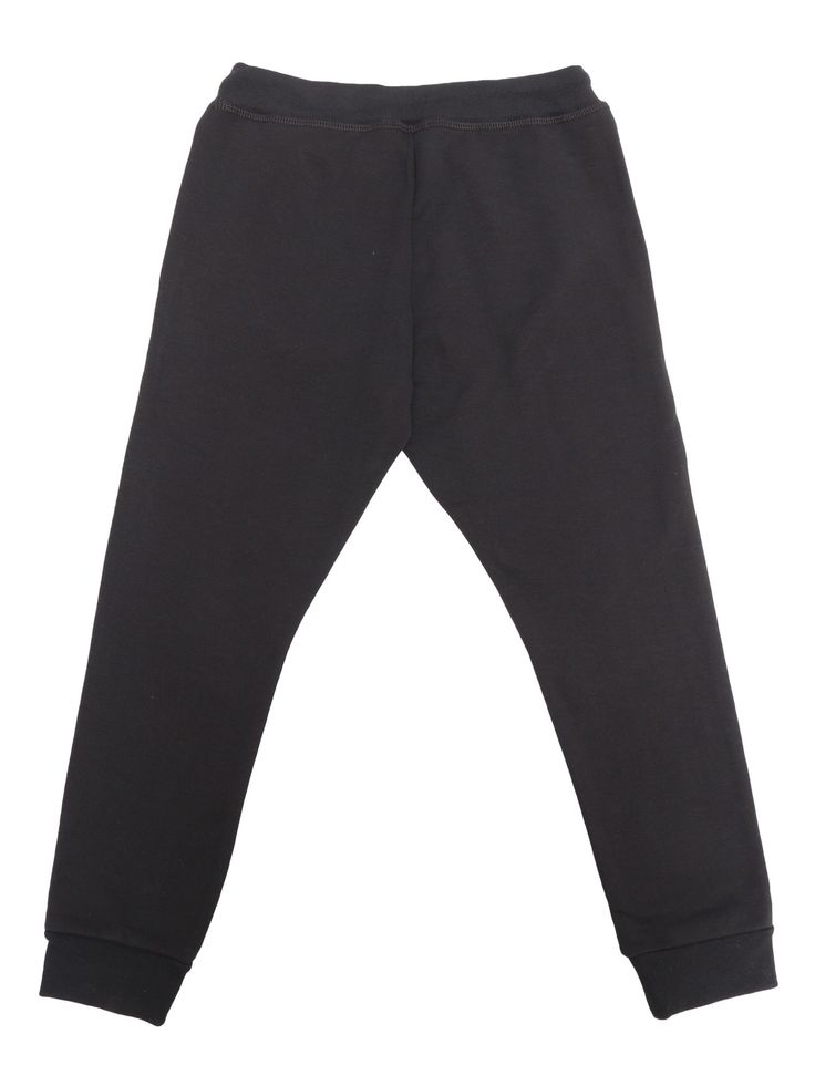 Joggers Icon black fleece trousers with white print on the front and drawstring closure.Composition: 100% COTTON RIB 95% COTTON 5% ELASTANE Black Joggers With Logo Waistband For Streetwear, Black Sporty Sweatpants With Logo Waistband, Sporty Black Sweatpants With Logo Waistband, Casual Black Pants With Logo Waistband, Casual Black Bottoms With Logo Waistband, Black Cotton Joggers With Ribbed Cuffs, Black Cotton Bottoms With Ribbed Cuffs, Fleece Trousers, Dean And Dan Caten