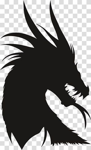 a black and white silhouette of a dragon's head with its tail curled up