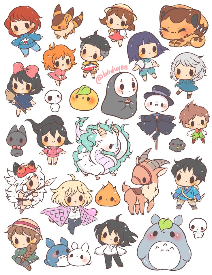 an assortment of cartoon character stickers on a white background