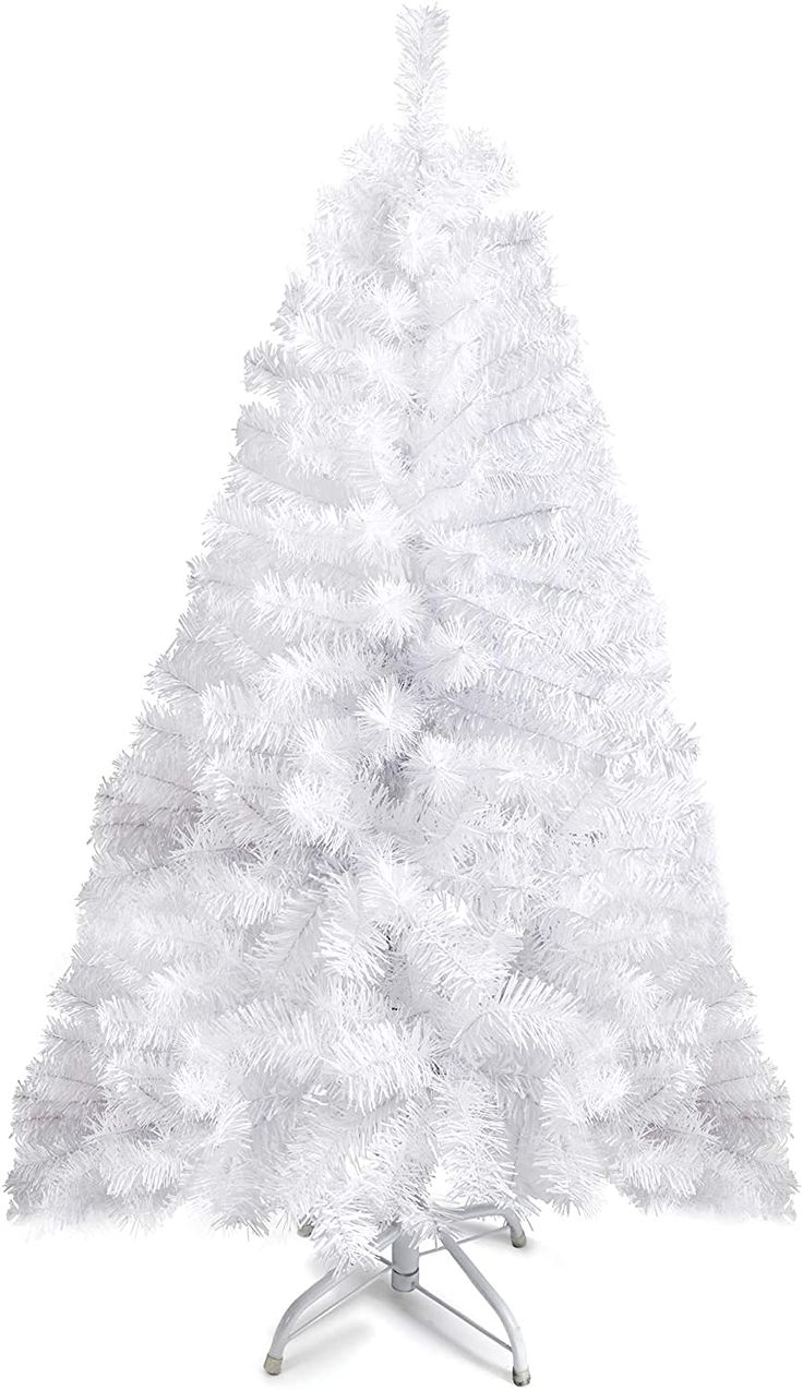 a white artificial christmas tree on a stand