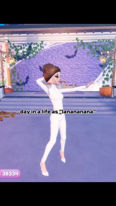 an animated image of a woman dancing in front of a purple background with words on it