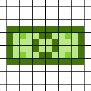 a cross stitch pattern in green and white with squares on the bottom, as well as two