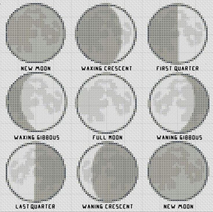 the phases of the moon in cross stitch