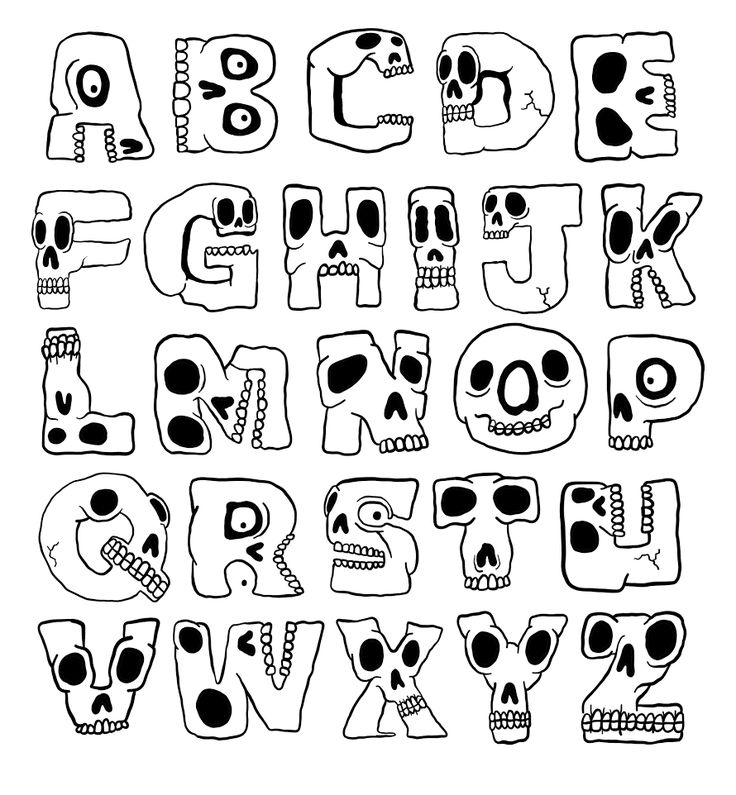 an alphabet made up of skulls and bones