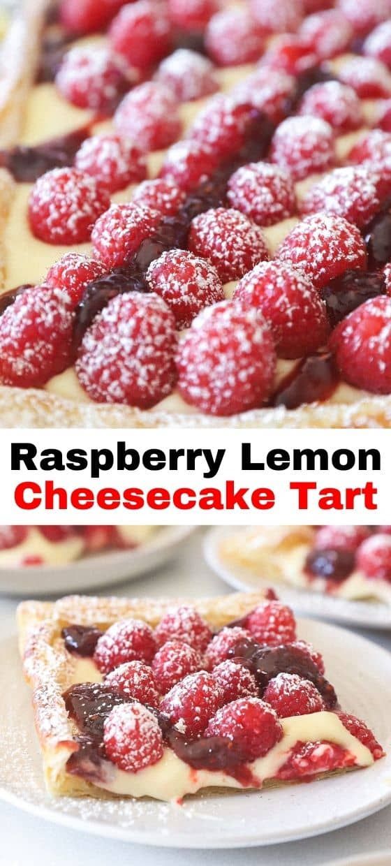 raspberry lemon cheesecake tart on a plate