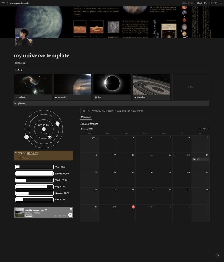 an image of a website page with space images on the front and back pages, including planets