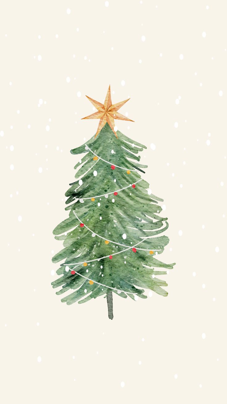 a watercolor christmas tree with a star on top