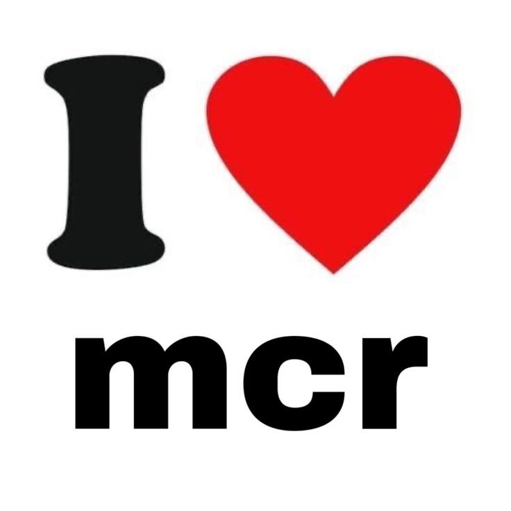 the word i love mcr is written in black and white with a red heart