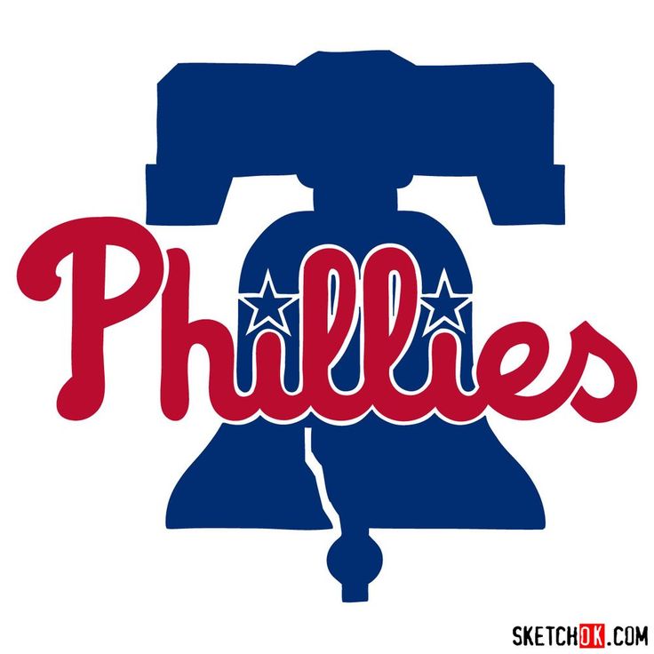 the philadelphia phillies logo is shown in red, white and blue with an image of a bell