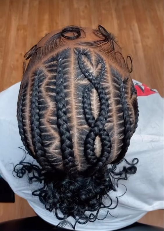 the back of a woman's head with braids in it