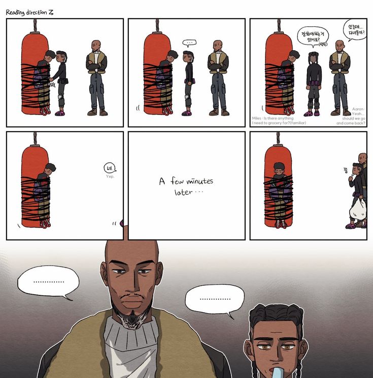 a comic strip with an image of two men talking to each other and one man holding a