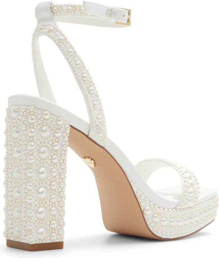 ALDO Lulu Block Heel Platform Sandal (Women) | Nordstrom Spring Pearl Embellished Block Heels, Summer Pearl Embellished Block Heel Heels, Glamorous White Platform Sandals, Bridal Block Heels, Block Heel Platform Sandals, Fashion Shoes Heels, Sparkly Heels, Wedding 2025, Platform Block Heels