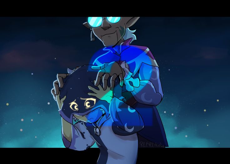 a person holding a cat in their arms at night with the moon shining behind them