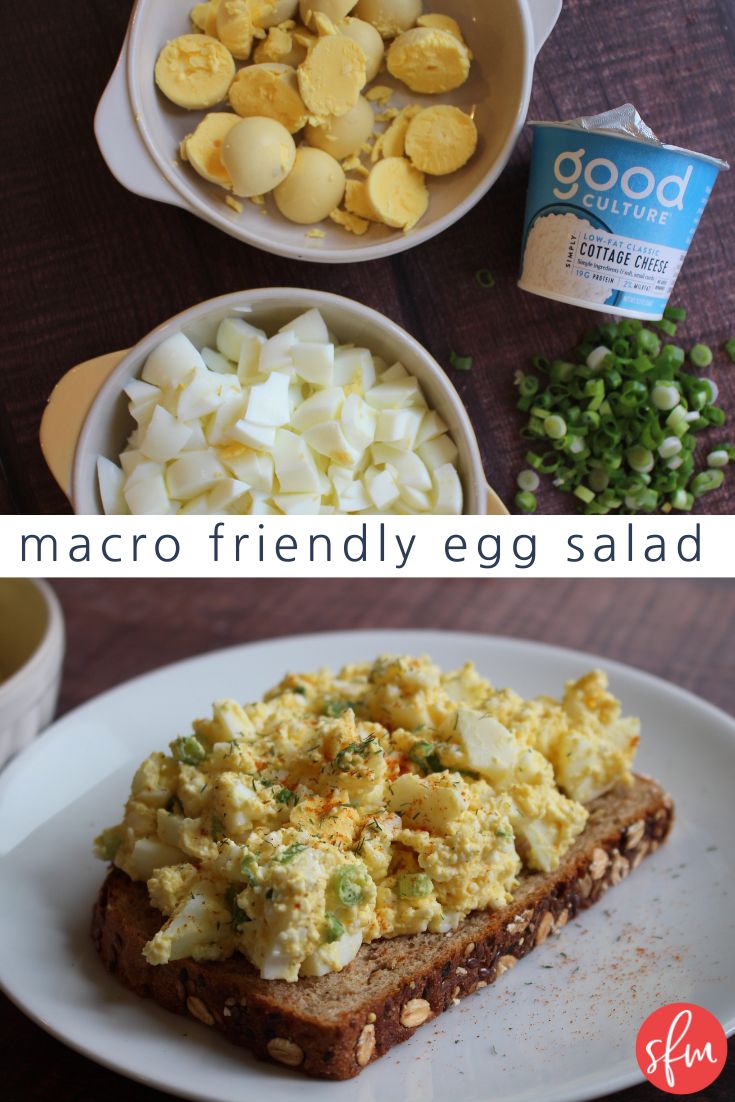 egg salad on top of toast with eggs and green onions next to it in bowls