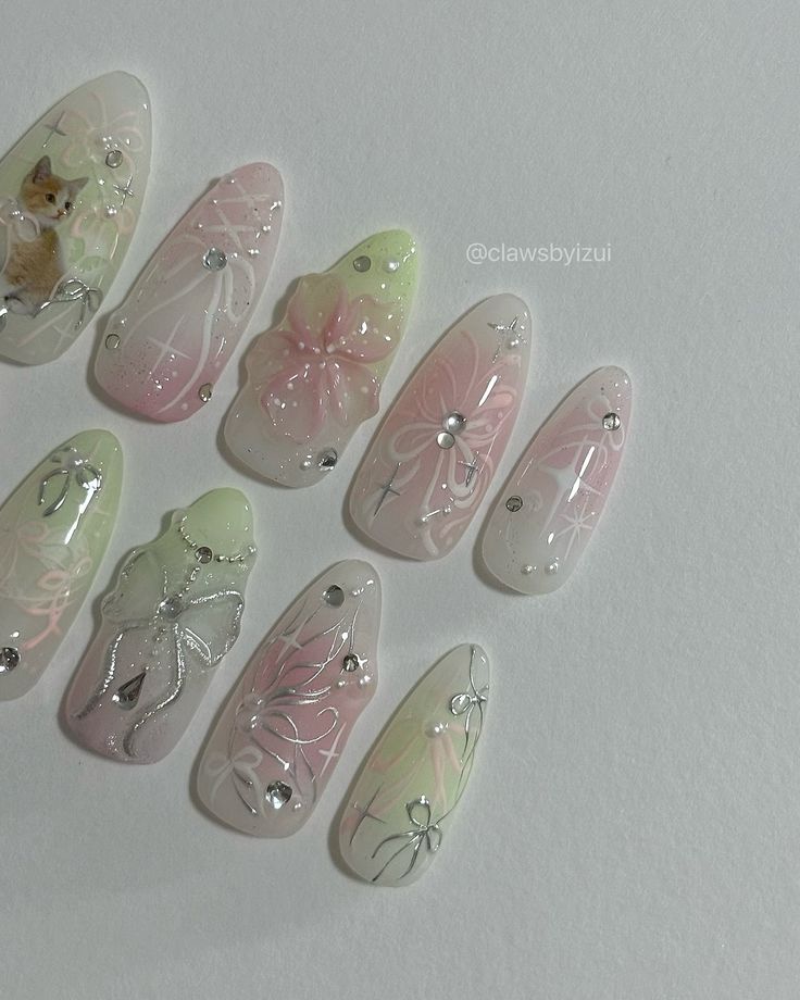 Pink N Green, Shop Press, Tinkerbell Fairies, Green Nail Designs, Gel Nails Diy, Press Ons, Work Place, T Love, Birthday Nails