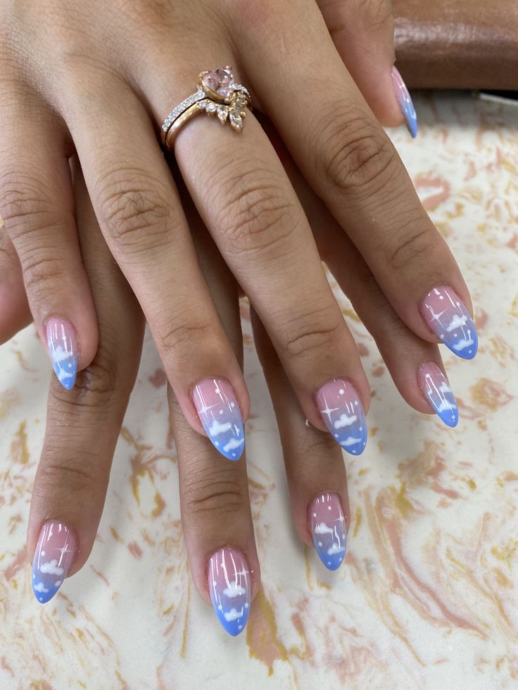 Simple Cloud Nails, Cloud And Stars Nails, Cloud Acrylic Nail Designs, Cloud Gel Nails, Chrome Cloud Nails, Cloud And Moon Nails, Cloud 9 Nail Design, Sky Nails Acrylic, Cloud Nails Tutorial