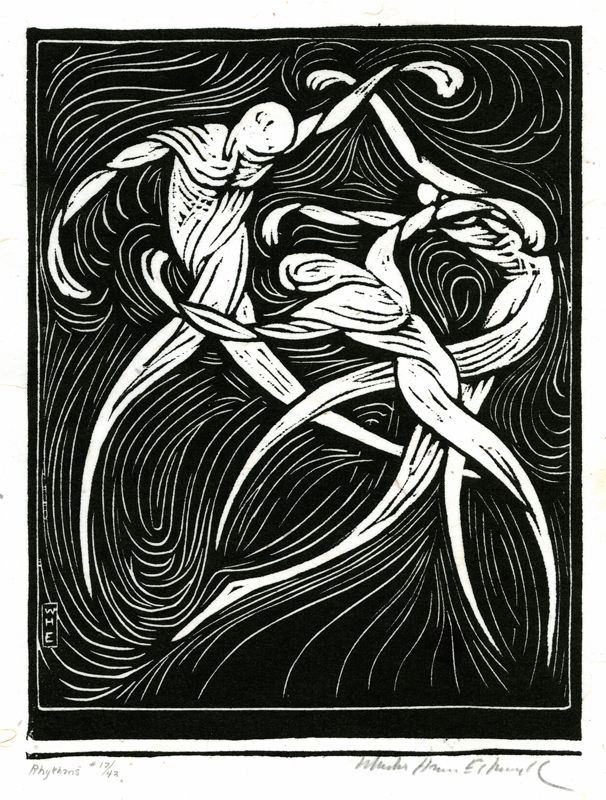 an image of two people in the water with their arms around each other, vintage line drawing or engraving illustration