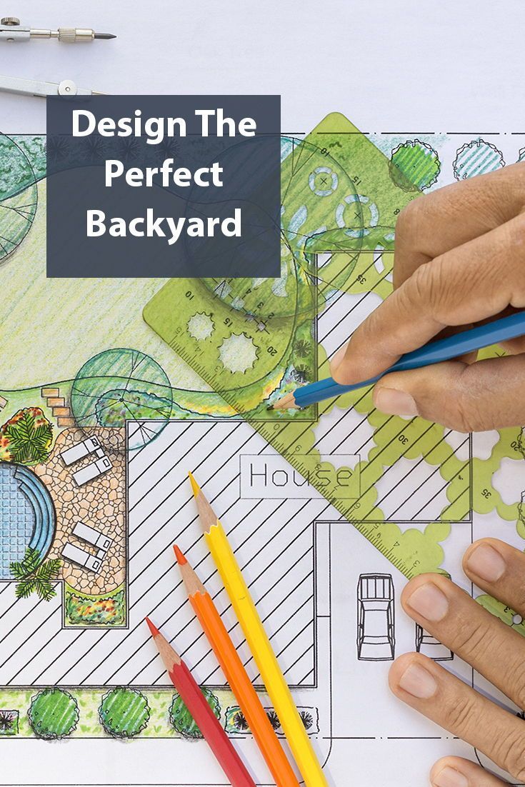 two hands holding pencils and drawing on top of a paper with the words design the perfect backyard