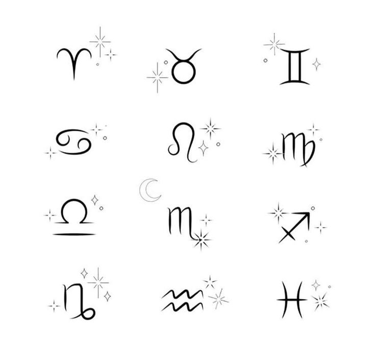 zodiac symbols are shown in black and white