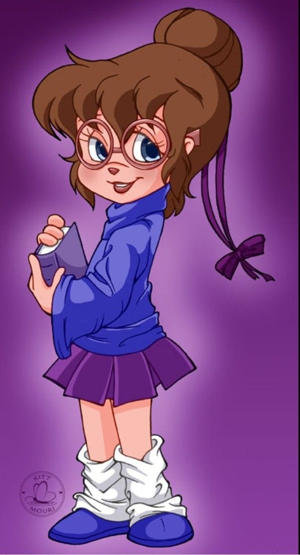 a drawing of a girl with glasses and a purple shirt holding a cell phone in her hand