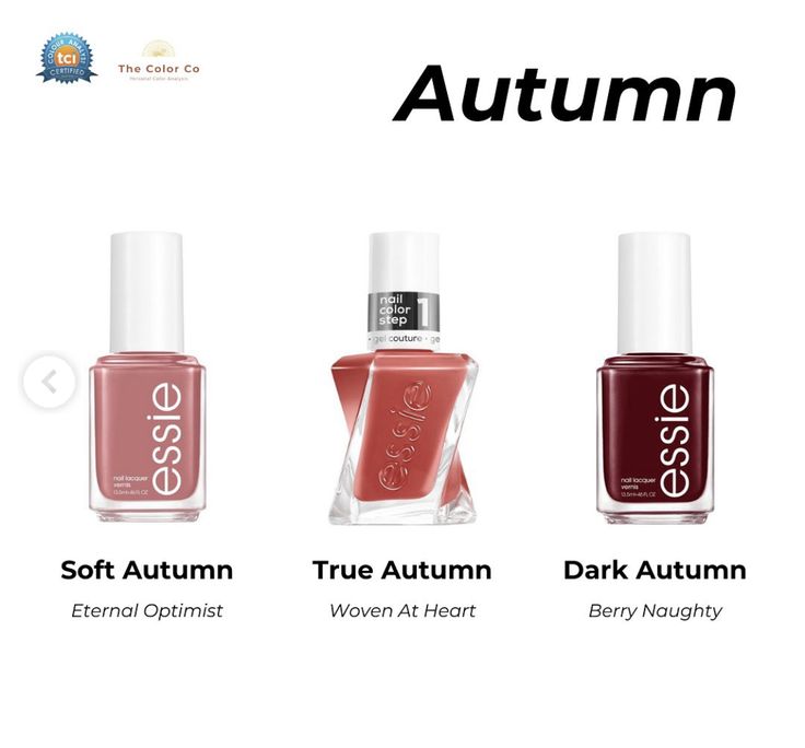 Deep Autumn Nail Polish, Seasonal Analysis, Essie Nail Polish Colors, Colour Season, Autumn Skin, Autumn Makeup, True Autumn, Autumn Nail, Basic Wardrobe