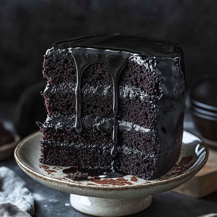 a slice of chocolate cake on a plate