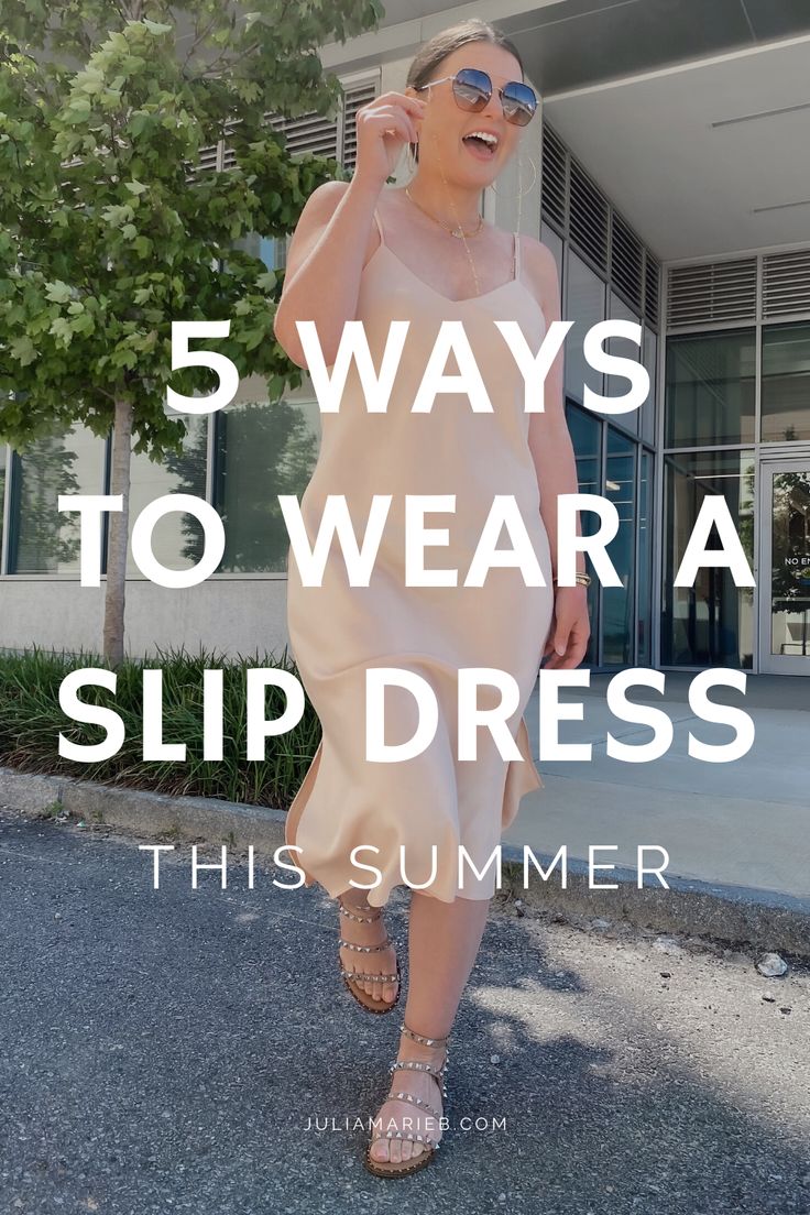 5 WAYS TO STYLE A SLIP DRESS FOR SUMMER: http://www.juliamarieb.com/2020/05/06/ro5:-slip-dress/ | @julia.marie.b Linen Slip Dress Outfit, Slip Dress With Sweater Outfit, What To Wear Over Spaghetti Strap Dress, How To Style A Silk Dress, How To Style A Sleeveless Dress, How To Style A Satin Dress, How To Style Spaghetti Strap Dress, How To Wear A Slip Dress, Slip Dress With Shirt