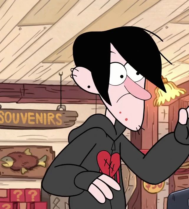 a cartoon character holding a heart in his right hand and looking at the viewer's phone