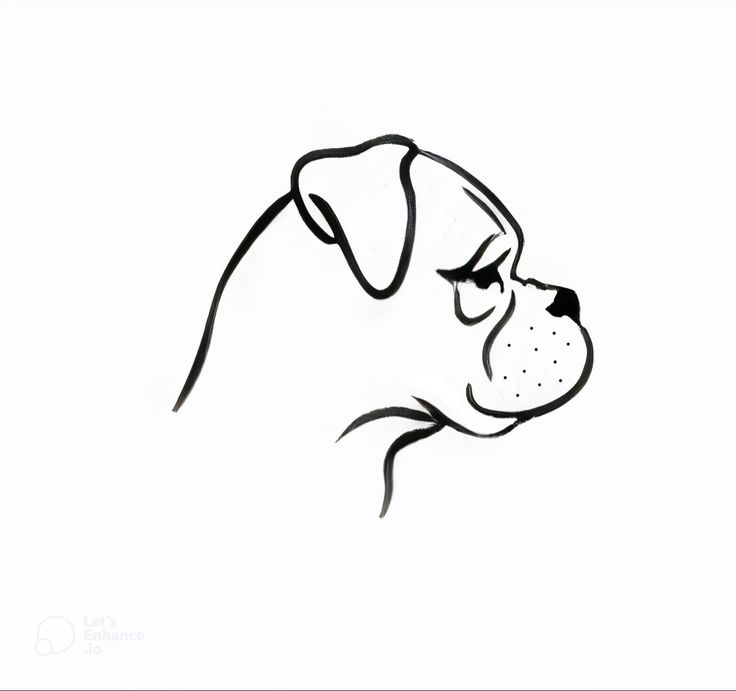 a black and white drawing of a dog's face with its nose slightly closed